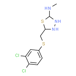 ChemSpider 2D Image | 5-{[(3,4-Dichlorophenyl)sulfanyl]methyl}-N-methyl-1,3,4-thiadiazolidin-2-amine | C10H13Cl2N3S2