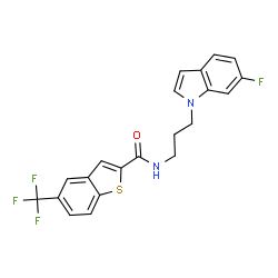 ChemSpider 2D Image | N-[3-(6-Fluoro-1H-indol-1-yl)propyl]-5-(trifluoromethyl)-1-benzothiophene-2-carboxamide | C21H16F4N2OS