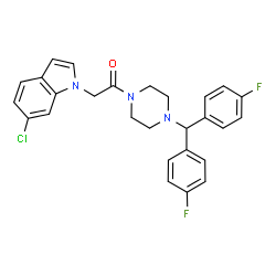 ChemSpider 2D Image | 1-{4-[Bis(4-fluorophenyl)methyl]-1-piperazinyl}-2-(6-chloro-1H-indol-1-yl)ethanone | C27H24ClF2N3O