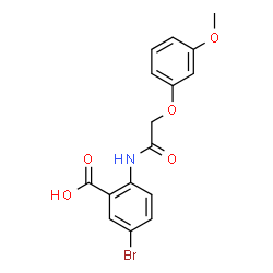 ChemSpider 2D Image | 5-BROMO-2-[2-(3-METHOXYPHENOXY)ACETAMIDO]BENZOIC ACID | C16H14BrNO5