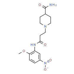 ChemSpider 2D Image | 1-{3-[(2-Methoxy-5-nitrophenyl)amino]-3-oxopropyl}-4-piperidinecarboxamide | C16H22N4O5