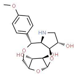 ChemSpider 2D Image | (1R,3S,4S,7R,8R,11R,12R,13R)-8-(4-Methoxyphenyl)-2,9,14-trioxa-6-azatricyclo[9.2.1.0~3,7~]tetradecane-4,12,13-triol | C17H23NO7