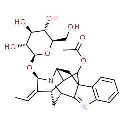 ChemSpider 2D Image | (15alpha,16xi,19Z,21alpha)-21-(beta-D-Glucopyranosyloxy)-1,2-didehydro-2,7-dihydro-7,17-cyclosarpagan-17-yl acetate | C27H32N2O8