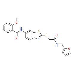 ChemSpider 2D Image | N-[2-({2-[(2-Furylmethyl)amino]-2-oxoethyl}sulfanyl)-1,3-benzothiazol-6-yl]-2-methoxybenzamide | C22H19N3O4S2