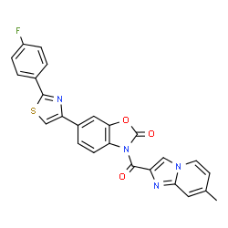 ChemSpider 2D Image | 6-[2-(4-Fluorophenyl)-1,3-thiazol-4-yl]-3-[(7-methylimidazo[1,2-a]pyridin-2-yl)carbonyl]-1,3-benzoxazol-2(3H)-one | C25H15FN4O3S