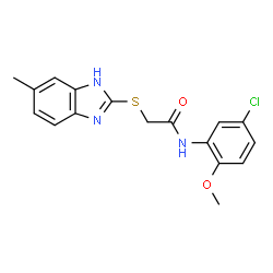 ChemSpider 2D Image | acetamide, N-(5-chloro-2-methoxyphenyl)-2-[(5-methyl-1H-benzimidazol-2-yl)thio]- | C17H16ClN3O2S