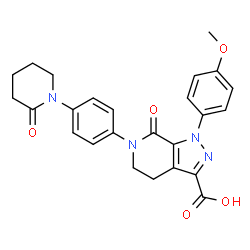 ChemSpider 2D Image | 1-(4-methoxyphenyl)-7-oxo-6-[4-(2-oxopiperidin-1-yl)phenyl]-1H,4H,5H,6H,7H-pyrazolo[3,4-c]pyridine-3-carboxylic acid | C25H24N4O5