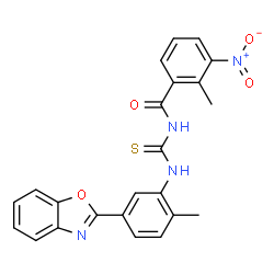 ChemSpider 2D Image | N-{[5-(1,3-Benzoxazol-2-yl)-2-methylphenyl]carbamothioyl}-2-methyl-3-nitrobenzamide | C23H18N4O4S