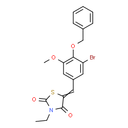 ChemSpider 2D Image | 5-[4-(Benzyloxy)-3-bromo-5-methoxybenzylidene]-3-ethyl-1,3-thiazolidine-2,4-dione | C20H18BrNO4S
