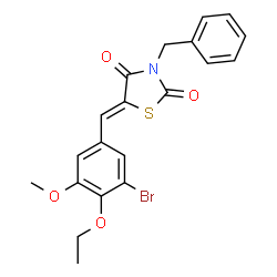 ChemSpider 2D Image | (5Z)-3-Benzyl-5-(3-bromo-4-ethoxy-5-methoxybenzylidene)-1,3-thiazolidine-2,4-dione | C20H18BrNO4S