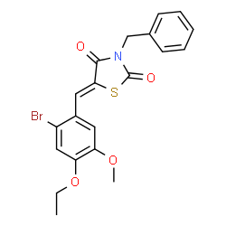 ChemSpider 2D Image | (5Z)-3-Benzyl-5-(2-bromo-4-ethoxy-5-methoxybenzylidene)-1,3-thiazolidine-2,4-dione | C20H18BrNO4S