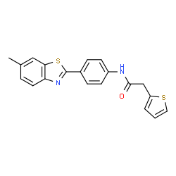 ChemSpider 2D Image | N-[4-(6-Methyl-1,3-benzothiazol-2-yl)phenyl]-2-(2-thienyl)acetamide | C20H16N2OS2