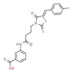 ChemSpider 2D Image | 3-({4-[(5Z)-5-(4-Methylbenzylidene)-4-oxo-2-thioxo-1,3-thiazolidin-3-yl]butanoyl}amino)benzoic acid | C22H20N2O4S2