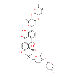 ChemSpider 2D Image | 1,5-Anhydro-2,6-dideoxy-4-O-(6-methyl-5-oxotetrahydro-2H-pyran-2-yl)-1-[4a,8,12b-trihydroxy-3-methyl-3-({6-methyl-5-[(6-methyl-5-oxotetrahydro-2H-pyran-2-yl)oxy]tetrahydro-2H-pyran-2-yl}oxy)-1,7,12-tr
ioxo-1,2,3,4,4a,7,12,12b-octahydro-9-tetraphenyl]hexitol | C43H52O16