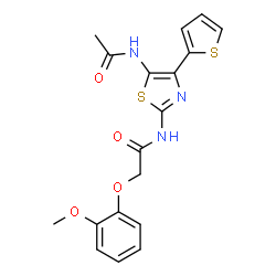 ChemSpider 2D Image | N-[5-Acetamido-4-(2-thienyl)-1,3-thiazol-2-yl]-2-(2-methoxyphenoxy)acetamide | C18H17N3O4S2