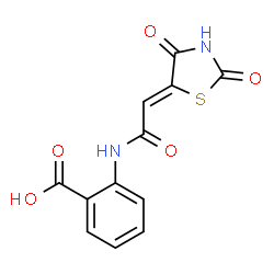 ChemSpider 2D Image | 2-{[(2Z)-2-(2,4-Dioxo-1,3-thiazolidin-5-ylidene)acetyl]amino}benzoic acid | C12H8N2O5S