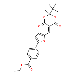ChemSpider 2D Image | Ethyl 4-{5-[(2-tert-butyl-2-methyl-4,6-dioxo-1,3-dioxan-5-ylidene)methyl]-2-furyl}benzoate | C23H24O7