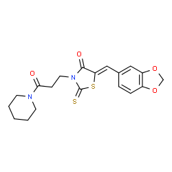 ChemSpider 2D Image | (5Z)-5-(1,3-Benzodioxol-5-ylmethylene)-3-[3-oxo-3-(1-piperidinyl)propyl]-2-thioxo-1,3-thiazolidin-4-one | C19H20N2O4S2