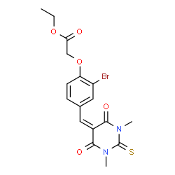 ChemSpider 2D Image | Ethyl {2-bromo-4-[(1,3-dimethyl-4,6-dioxo-2-thioxotetrahydro-5(2H)-pyrimidinylidene)methyl]phenoxy}acetate | C17H17BrN2O5S