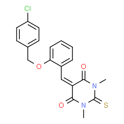 ChemSpider 2D Image | 5-{2-[(4-Chlorobenzyl)oxy]benzylidene}-1,3-dimethyl-2-thioxodihydro-4,6(1H,5H)-pyrimidinedione | C20H17ClN2O3S