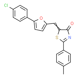 ChemSpider 2D Image | 5-{[5-(4-Chlorophenyl)-2-furyl]methylene}-2-(4-methylphenyl)-1,3-thiazol-4(5H)-one | C21H14ClNO2S