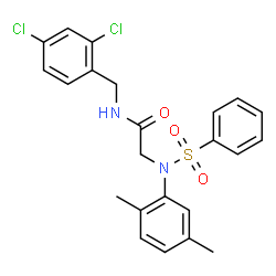 ChemSpider 2D Image | N-(2,4-Dichlorobenzyl)-N~2~-(2,5-dimethylphenyl)-N~2~-(phenylsulfonyl)glycinamide | C23H22Cl2N2O3S