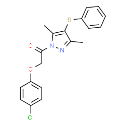 ChemSpider 2D Image | 2-(4-Chlorophenoxy)-1-[3,5-dimethyl-4-(phenylsulfanyl)-1H-pyrazol-1-yl]ethanone | C19H17ClN2O2S