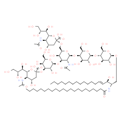 ChemSpider 2D Image | (2S,3R,4E)-2-(Docosanoylamino)-3-hydroxy-4-octadecen-1-yl (6R)-5-acetamido-3,5-dideoxy-6-[(1R,2R)-1,2,3-trihydroxypropyl]-beta-L-threo-hex-2-ulopyranonosyl-(2->6)-[(6R)-5-acetamido-3,5-dideoxy-6-[(1R,
2R)-1,2,3-trihydroxypropyl]-beta-L-threo-hex-2-ulopyranonosyl-(2->3)-beta-D-galactopyranosyl-(1->3)]-2-acetamido-2-deoxy-beta-D-galactopyranosyl-(1->4)-beta-D-galactopyranosyl-(1->4)-beta-D-glucopyran
oside | C88H156N4O39