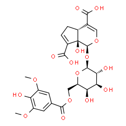 ChemSpider 2D Image | (1S,4aR,7aR)-7a-Hydroxy-1-{[6-O-(4-hydroxy-3,5-dimethoxybenzoyl)-beta-D-galactopyranosyl]oxy}-1,4a,5,7a-tetrahydrocyclopenta[c]pyran-4,7-dicarboxylic acid | C25H28O16