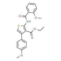 ChemSpider 2D Image | Ethyl 2-[(2-methoxybenzoyl)amino]-4-(4-methoxyphenyl)-3-thiophenecarboxylate | C22H21NO5S