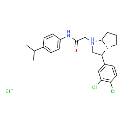ChemSpider 2D Image | 3-(3,4-Dichlorophenyl)-1-{2-[(4-isopropylphenyl)amino]-2-oxoethyl}hexahydro-1H-pyrrolo[1,2-a]imidazol-1-ium chloride | C23H28Cl3N3O
