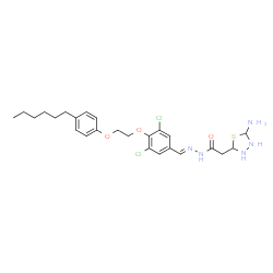 ChemSpider 2D Image | 2-(5-Amino-1,3,4-thiadiazolidin-2-yl)-N'-[(E)-{3,5-dichloro-4-[2-(4-hexylphenoxy)ethoxy]phenyl}methylene]acetohydrazide | C25H33Cl2N5O3S