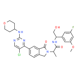 ChemSpider 2D Image | 2-{6-[5-Chloro-2-(tetrahydro-2H-pyran-4-ylamino)-4-pyrimidinyl]-1-oxo-1,3-dihydro-2H-isoindol-2-yl}-N-[1-(3-fluoro-5-methoxyphenyl)-2-hydroxyethyl]propanamide | C29H31ClFN5O5