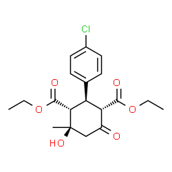 ChemSpider 2D Image | Diethyl (1S,2R,3R,4R)-2-(4-chlorophenyl)-4-hydroxy-4-methyl-6-oxo-1,3-cyclohexanedicarboxylate | C19H23ClO6