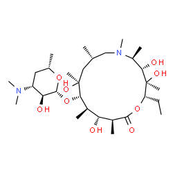 ChemSpider 2D Image | (2S,3R,4S,5S,8S,10S,11S,12R,13R,14S)-2-Ethyl-3,4,10,13-tetrahydroxy-3,5,6,8,10,12,14-heptamethyl-15-oxo-1-oxa-6-azacyclopentadecan-11-yl 3,4,6-trideoxy-3-(dimethylamino)-beta-L-xylo-hexopyranoside | C30H58N2O9
