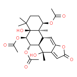 ChemSpider 2D Image | (1R,4aS,5R,6S,6aR,7R,11aR,11bR)-4a,7-Dihydroxy-4,4,7,11b-tetramethyl-9-oxo-1,2,3,4,4a,5,6,6a,7,9,11a,11b-dodecahydrophenanthro[3,2-b]furan-1,5,6-triyl triacetate | C26H34O10