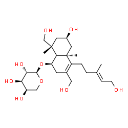 ChemSpider 2D Image | (1R,4aR,6S,8R)-6-Hydroxy-3,8-bis(hydroxymethyl)-4-[(3E)-5-hydroxy-3-methyl-3-penten-1-yl]-4a,8-dimethyl-1,2,4a,5,6,7,8,8a-octahydro-1-naphthalenyl alpha-D-arabinopyranoside | C25H42O9