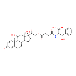 ChemSpider 2D Image | N-(4-{[(8alpha,9beta,10alpha,13alpha,14beta,17alpha)-11,17-Dihydroxy-3,20-dioxopregna-1,4-dien-21-yl]oxy}-4-oxobutanoyl)-beta-hydroxyphenylalanine | C34H41NO10