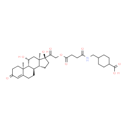 ChemSpider 2D Image | 4-{[(4-{[(8alpha,9beta,10alpha,13alpha,14beta,17alpha)-11,17-Dihydroxy-3,20-dioxopregn-4-en-21-yl]oxy}-4-oxobutanoyl)amino]methyl}cyclohexanecarboxylic acid | C33H47NO9