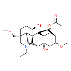 ChemSpider 2D Image | (1beta,4beta,7beta,8alpha,9alpha,10S,11beta,13alpha,14alpha,16alpha,17S)-20-Ethyl-1,8-dihydroxy-16-methoxy-4-(methoxymethyl)aconitan-14-yl acetate | C25H39NO6