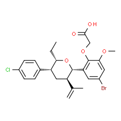 ChemSpider 2D Image | {4-Bromo-2-[(2S,3R,5R,6S)-5-(4-chlorophenyl)-6-ethyl-3-isopropenyltetrahydro-2H-pyran-2-yl]-6-methoxyphenoxy}acetic acid | C25H28BrClO5
