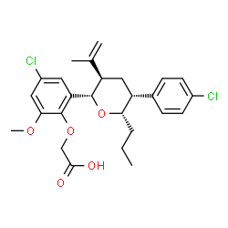 ChemSpider 2D Image | {4-Chloro-2-[(2S,3R,5R,6S)-5-(4-chlorophenyl)-3-isopropenyl-6-propyltetrahydro-2H-pyran-2-yl]-6-methoxyphenoxy}acetic acid | C26H30Cl2O5