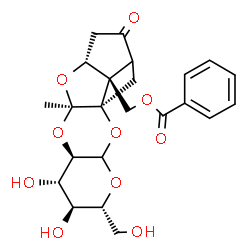 ChemSpider 2D Image | [(2aR,3aR,4aR,5S,6S,7R,9aR,10bR)-5,6-Dihydroxy-7-(hydroxymethyl)-3a-methyl-1-oxooctahydro-5H-3,4,8,9-tetraoxacyclobuta[1,6]pentaleno[1,2-b]naphthalen-10b(1H)-yl]methyl benzoate | C23H26O10