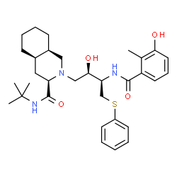 ChemSpider 2D Image | (3R,4aR,8aR)-2-[(2R,3R)-2-Hydroxy-3-[(3-hydroxy-2-methylbenzoyl)amino]-4-(phenylsulfanyl)butyl]-N-(2-methyl-2-propanyl)decahydro-3-isoquinolinecarboxamide | C32H45N3O4S