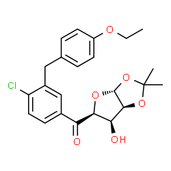 ChemSpider 2D Image | (5R)-1-[4-Chloro-3-(4-ethoxybenzyl)phenyl]-4,5-O-isopropylidene-D-arabino-pentodialdo-5,2-furanose | C23H25ClO6