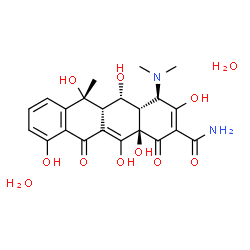 ChemSpider 2D Image | (4R,4aS,5S,5aS,6R,12aR)-4-(Dimethylamino)-3,5,6,10,12,12a-hexahydroxy-6-methyl-1,11-dioxo-1,4,4a,5,5a,6,11,12a-octahydro-2-tetracenecarboxamide dihydrate | C22H28N2O11