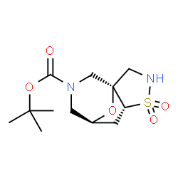 ChemSpider 2D Image | 2-Methyl-2-propanyl (1S,5R,7S)-11-oxa-4-thia-3,9-diazatricyclo[5.3.1.0~1,5~]undecane-9-carboxylate 4,4-dioxide | C12H20N2O5S