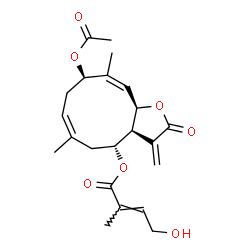 ChemSpider 2D Image | (3aS,4R,6Z,9R,10Z,11aR)-9-Acetoxy-6,10-dimethyl-3-methylene-2-oxo-2,3,3a,4,5,8,9,11a-octahydrocyclodeca[b]furan-4-yl (2E)-4-hydroxy-2-methyl-2-butenoate | C22H28O7