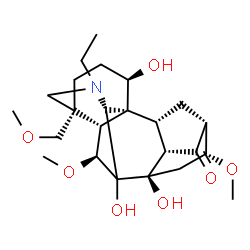 ChemSpider 2D Image | (1beta,4beta,6beta,16alpha)-20-Ethyl-1,7,8-trihydroxy-6,16-dimethoxy-4-(methoxymethyl)aconitan-14-one | C24H37NO7