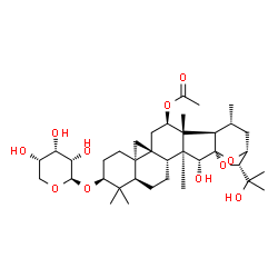 ChemSpider 2D Image | (1S,2R,3S,4R,7R,9S,12S,14R,16R,17R,18R,19R,21R,22R)-2-Hydroxy-22-(2-hydroxy-2-propanyl)-3,8,8,17,19-pentamethyl-9-(beta-L-ribopyranosyloxy)-23,24-dioxaheptacyclo[19.2.1.0~1,18~.0~3,17~.0~4,14~.0~7,12~
.0~12,14~]tetracos-16-yl acetate | C37H58O11